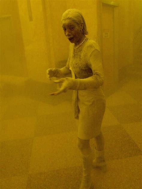 9/11 woman in red dress|Dust.